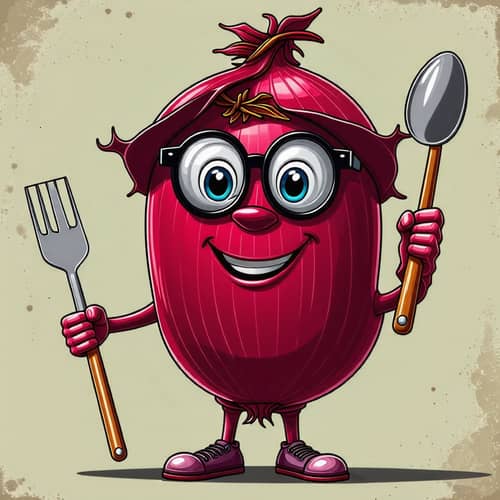 Fun Red Onion Mascot with Spatula for Cooking