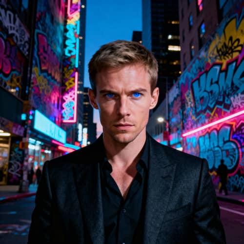 Intense Urban Focus: Man in Charcoal Suit Intense Urban Focus: Man in Charcoal Suit