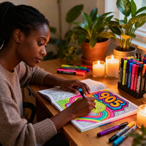 Creative Coloring: 90s-Themed Relaxation Space Creative Coloring: 90s-Themed Relaxation Space