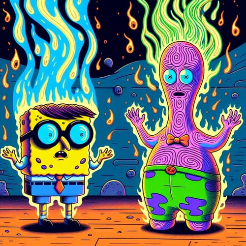 Surreal Fire Trickling SpongeBob Characters
