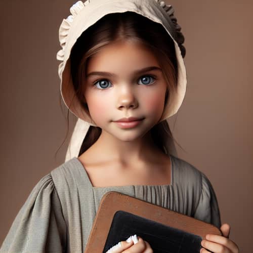 19th Century American Midwest Girl with Slate and Chalk