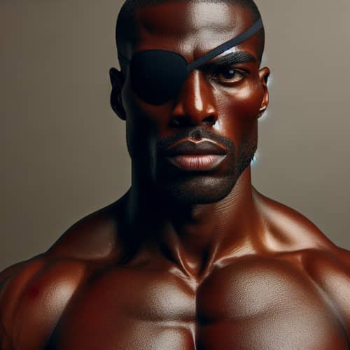 Muscular African American Man with Eyepatch | Physical Fitness Symbol