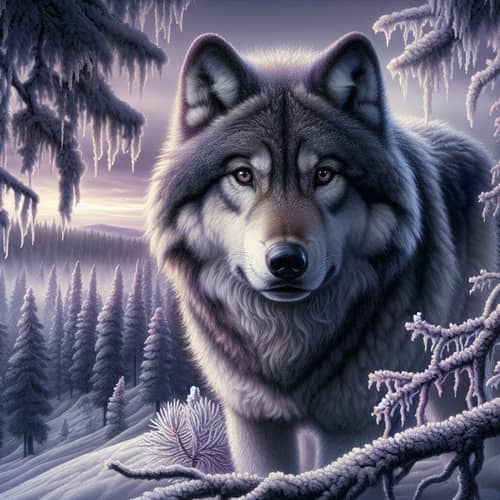 Majestic Lobo in Snowy Pine Forest | Wildlife Photography