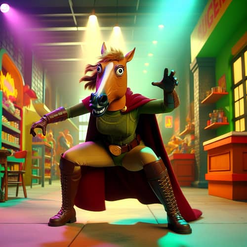 Colorful Store Heist: Woman in Horse Mask Manhwa Style
