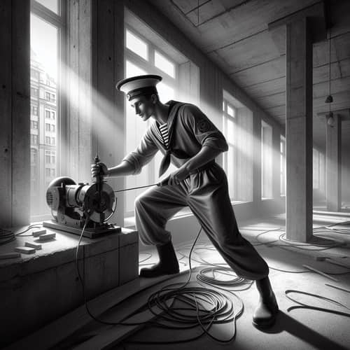 Vintage Russian Sailor Builder Painting | High-Tech Apartment Renovation