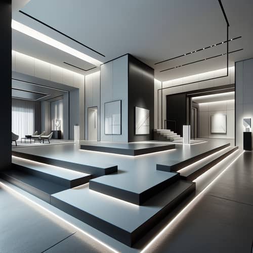 Modern Designer Interior with Contemporary Art and Geometric Shapes