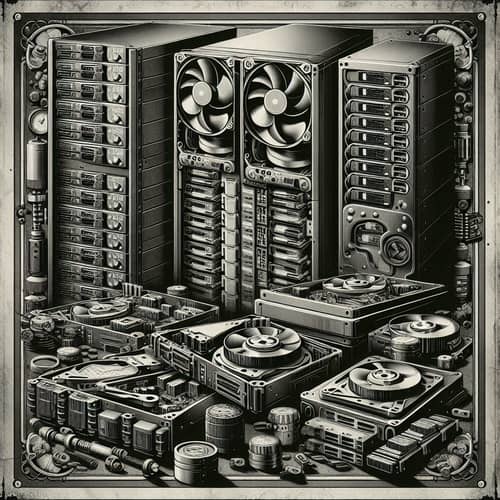 Vintage Black & White Digital Painting Poster - Computer Equipment Hosting