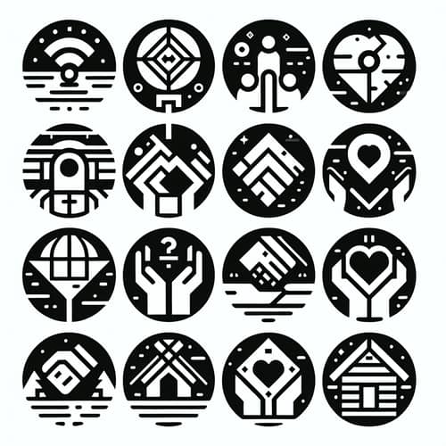 Minimalistic Round Icon Designs for Children's Camp Website Menu | Russian Constructivism