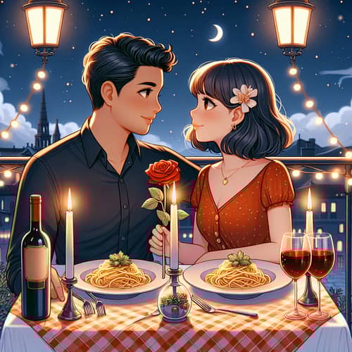 Romantic Date: Latino Man & Asian Woman Share Candlelit Dinner
