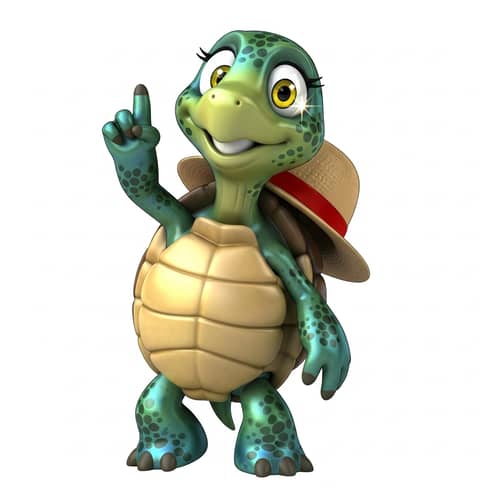 Cheerful Turtle with Shiny Shell and Straw Hat