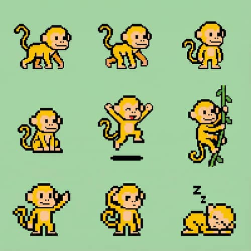 2D Pixel Yellow Monkey Character Poses 2D Pixel Yellow Monkey Character Poses