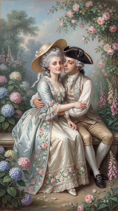 18th-Century Romantic Couple in Garden Portrait 18th-Century Romantic Couple in Garden Portrait
