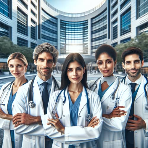 Diverse Medical Team of Four Professionals at Modern Hospital
