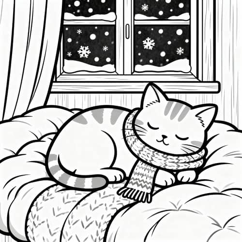 Cozy Kitten Coloring Page Cozy Kitten Coloring Page