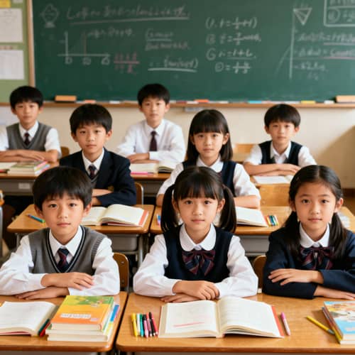 Schoolboys and Schoolgirls in Classroom