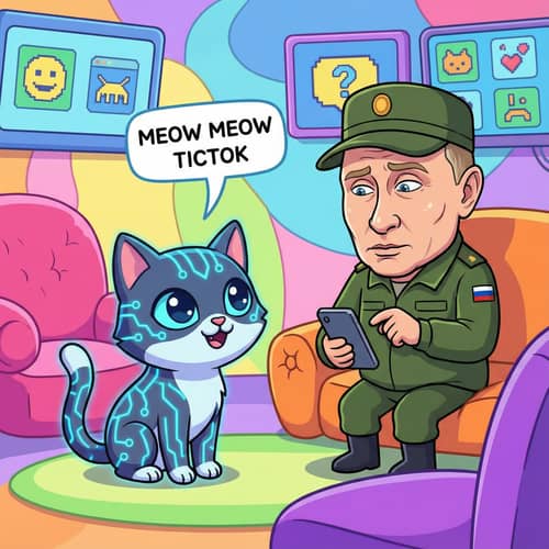 Cartoon Cat Meets Putin in Military Gear on TikTok