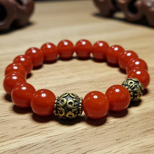 Red Agate & Bronze Bead Bracelet - Chinese Style