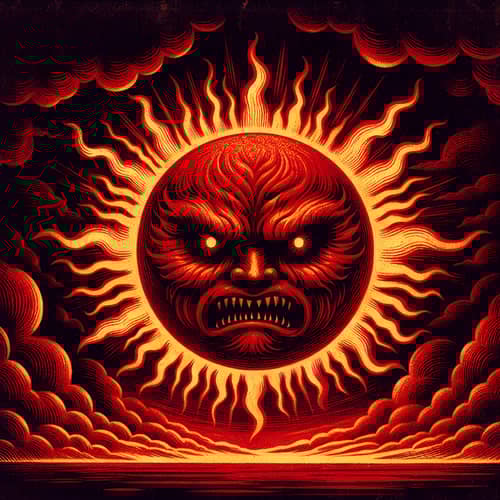 Angry Sun Illustration | Intense Radiating Rays