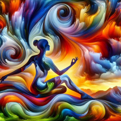 Abstract Yoga Art: Tranquil Middle-Eastern Woman in Vibrant Colors