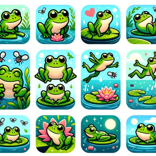 Colorful Green Frog Stickers Collection for Messaging App