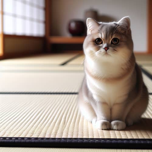 Japanese Cat on Tatami Mat - Authentic Japanese Culture