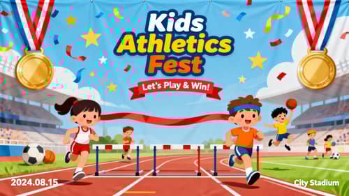 Vibrant Kids Athletics Event Banner Backdrop