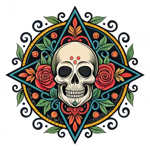 Vibrant Memento Mori Skull Tattoo Art Design