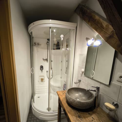 Vintage Wooden Washbasin with Stone Sink Vintage Wooden Washbasin with Stone Sink