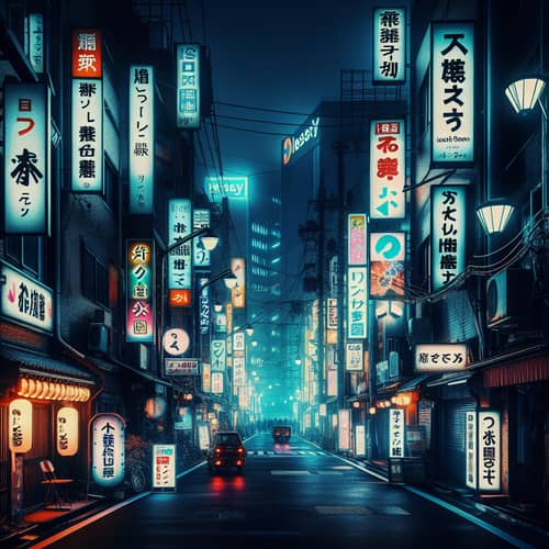 Dark Japanese Streets Illuminated with Neon Signs