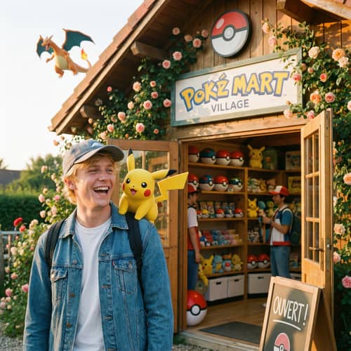 Blonde Pokémon Trainer at Pokémon Shop Blonde Pokémon Trainer at Pokémon Shop