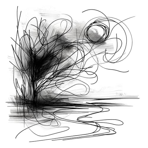 Authentic Abstract Black-and-White Child Drawing
