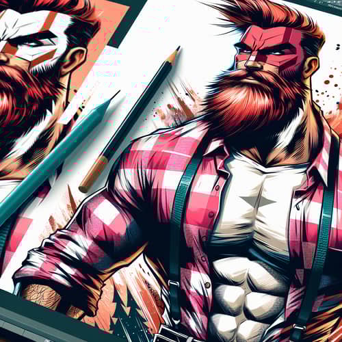 Stylish Redhead Lumberjack Superhero | Action-Packed Battle Scene
