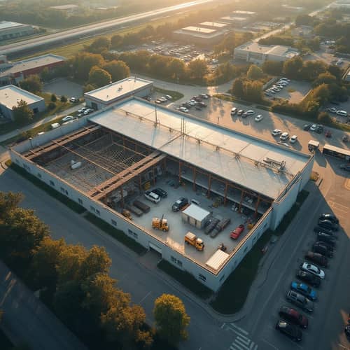 Aerial View of Roofless Postal Warehouse Blueprint