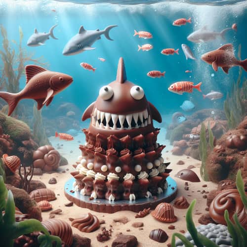Shark Baker in Chocolate Sea with Algae and Fish