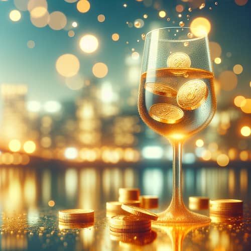 Steamy Glass of Wine with Sparkling Coins