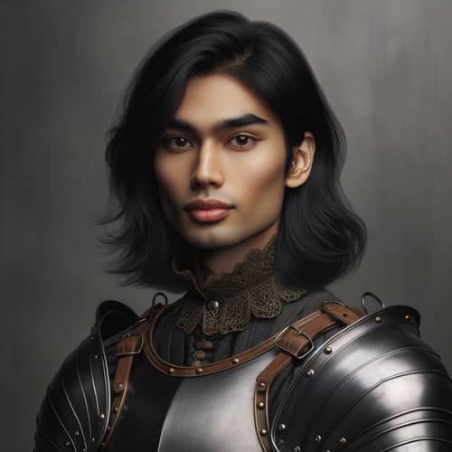 Photo Realistic Androgynous Female Black Hair Knight