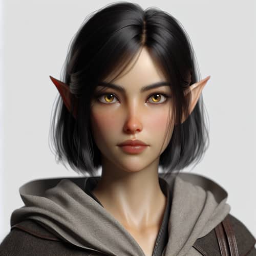 Female Half-Elf Rogue with Black Hair and Golden Eyes
