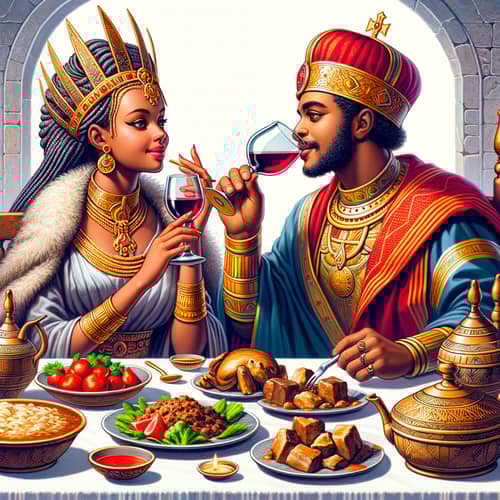 Historical Female Ruler and Male Monarch Enjoying Romantic Ethiopian Supper