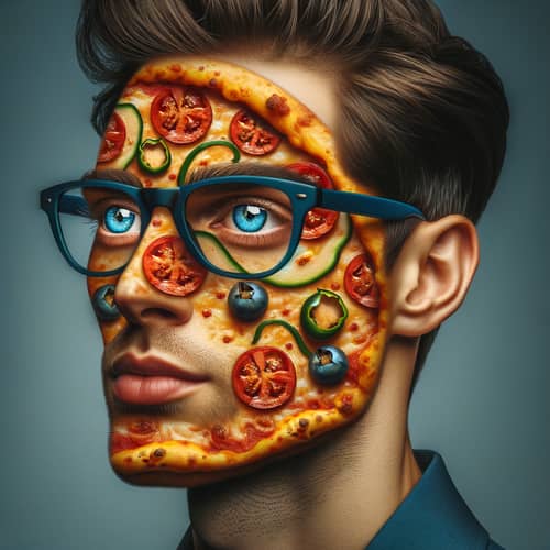 Unique Pizza-faced Character with Vibrant Glasses