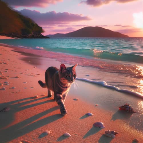 Grey Striped Cat Beach Sunset | Ocean Breeze Seashells