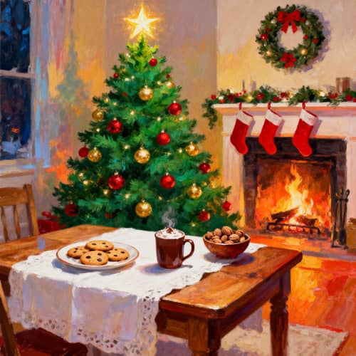Colorful Oil Painting of Holiday Theme Colorful Oil Painting of Holiday Theme