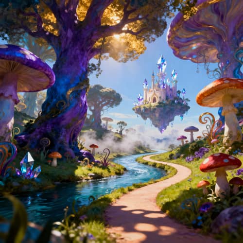 Surreal Landscape with Dreamlike Floating Castle