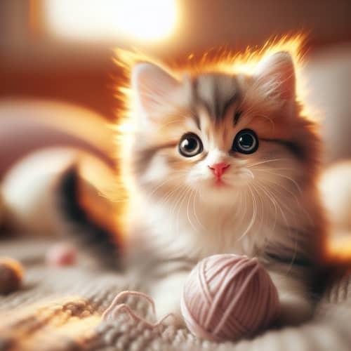 Cute Kitten with Fluffy Fur and Sparkling Eyes - Cozy Atmosphere