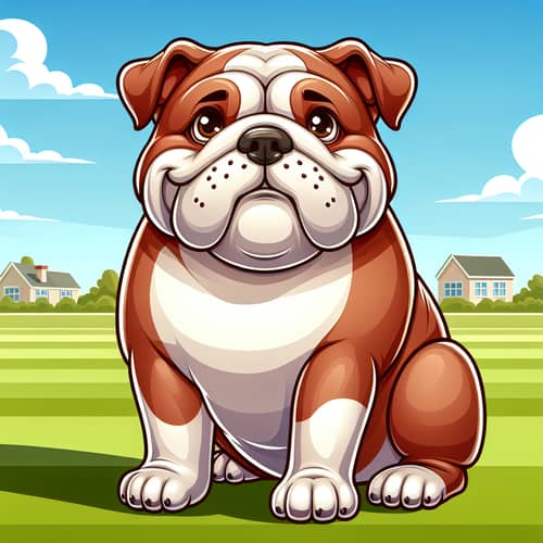 Friendly and Robust English Bulldog in Suburban Landscape