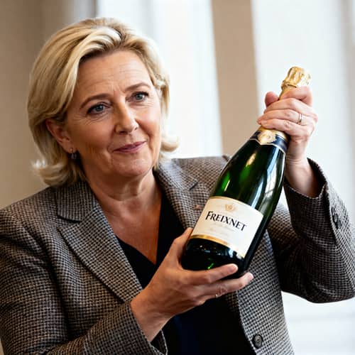 Marine Le Pen with Freixenet Bottle Marine Le Pen with Freixenet Bottle