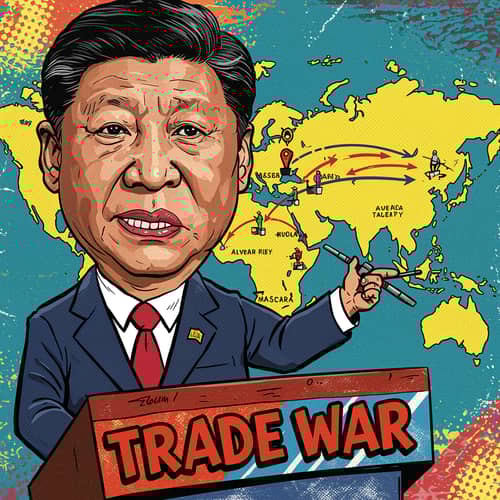 Humorous Political Cartoon of Xi Jinping's Trade War