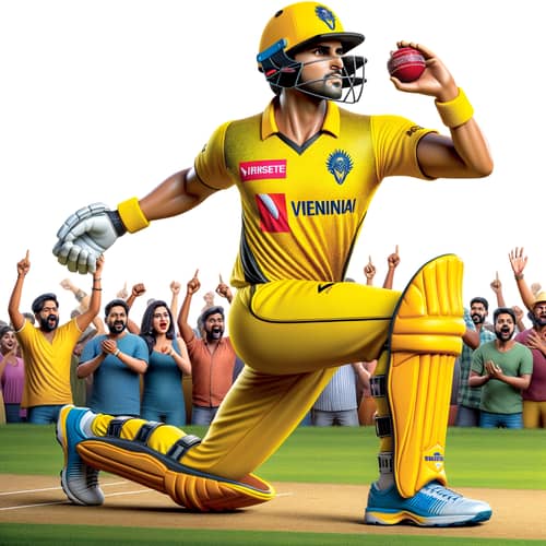 Indian Cricketer in Yellow Gear Bowling Action | Chennai Team Player