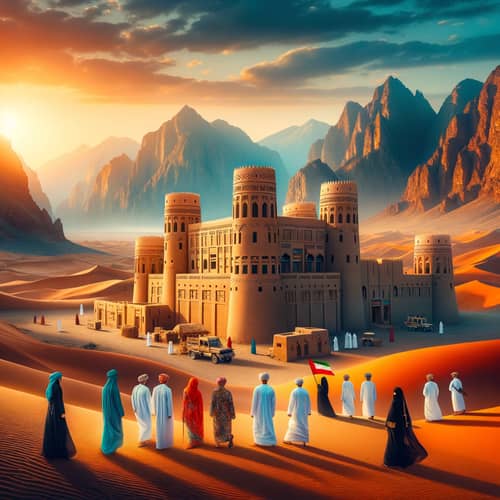 Vibrant Middle Eastern Landscape in Oman | Sunset over Mountains and Sand Dunes