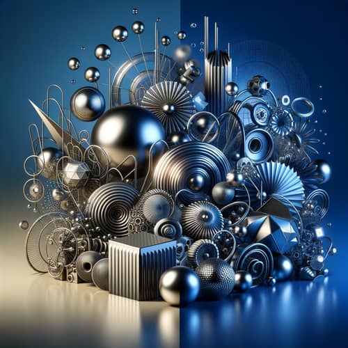 Gleaming Metallic Objects on Blue Gradient Background