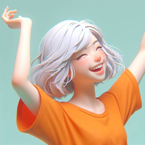 Joyful Girl in Orange T-Shirt with White Hair | 3D Animation Style